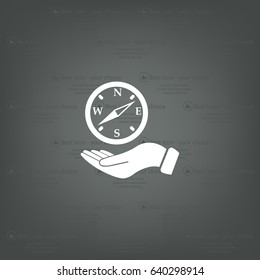 Compass on hand flat icon. Vector illustration EPS.