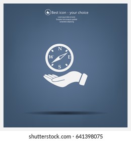 Compass on hand flat icon. Vector illustration EPS.