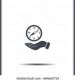 Compass on hand flat icon. Vector illustration EPS.