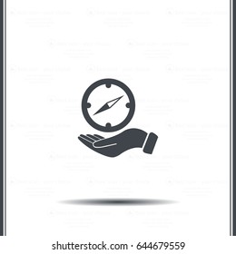 Compass on hand flat icon. Vector illustration EPS.