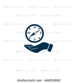Compass on hand flat icon. Vector illustration EPS.