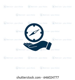 Compass on hand flat icon. Vector illustration EPS.