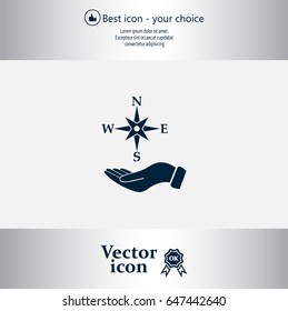 Compass on hand flat icon. Vector illustration EPS.