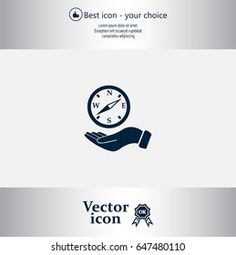 Compass on hand flat icon. Vector illustration EPS.