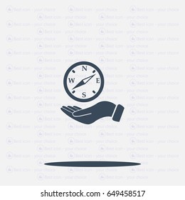 Compass on hand flat icon. Vector illustration EPS.