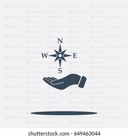 Compass on hand flat icon. Vector illustration EPS.