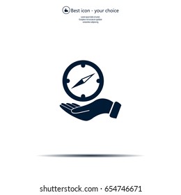 Compass on hand flat icon. Vector illustration EPS.