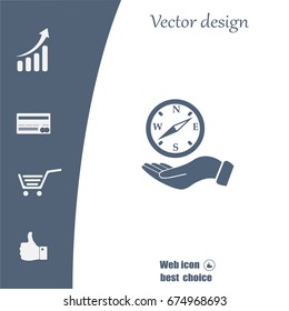 Compass on hand flat icon. Vector illustration EPS.