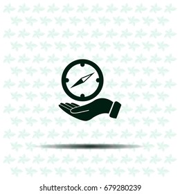 Compass on hand flat icon. Vector illustration EPS.