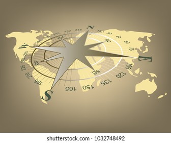 Compass on map background