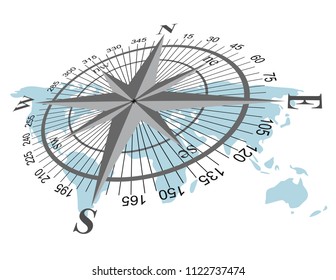 Compass on map background