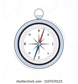 Compass on a map background. Flat navigation icon. Vector illustration