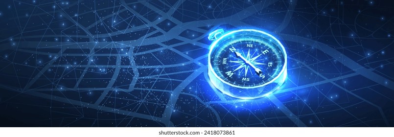 Compass on map. Business strategic compass, Journey plan, Mission path, Agency creative, map AI , Digital map, innovation in navigation, Market decision, Achievement strategy, Financial stock concept