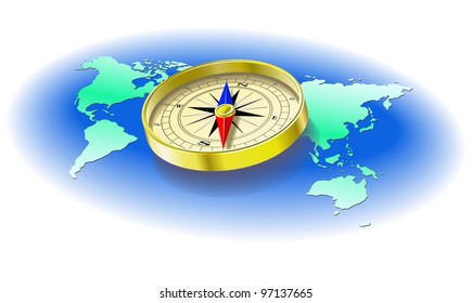 Compass on a map of the globe is shown in the picture.