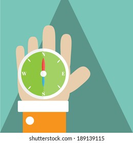 Compass on my hand,Vector cartoon business