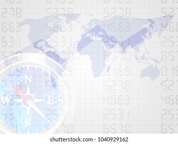 The compass on number and world map represent concept of investment. Trend of stock market chart. Business concept. Vector illustration.
