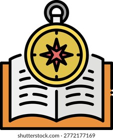 Compass on Open Book Icon, Travel Guide Concept