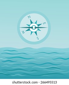compass on a sea background, vector illustration
