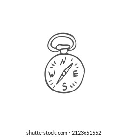 Compass on a white background. Black lines, doodle style. Vector illustration.