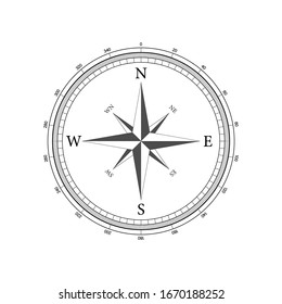 Compass on white background. Flat vector navigation symbol. Vector stock illustration.