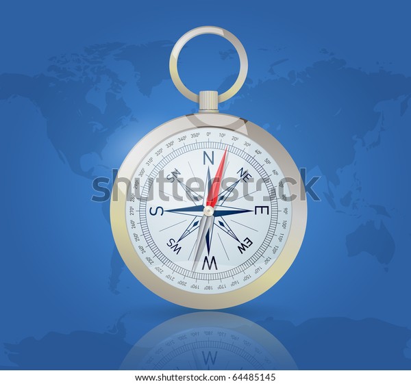 Compass On World Map Background Stock Vector Royalty Free 64485145 Shutterstock 2694