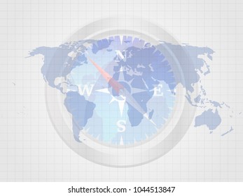 The compass on world map represent concept of travelling. Business concept. Vector illustration.
