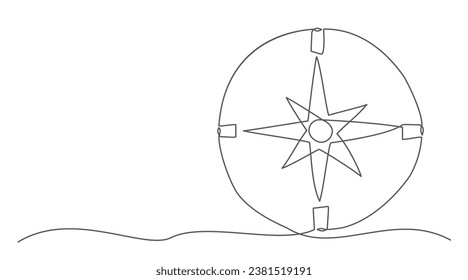 Compass One line drawing isolated on white background