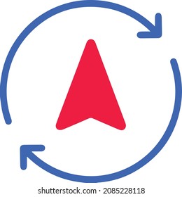 Kompassumrandung und gefülltes Symbol in flach rotem Stil