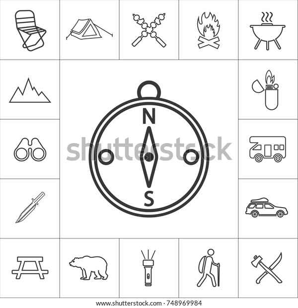 compass outline. line camping icon set on\
white background