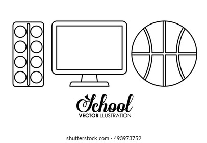 Compass palette and basketball icon. School supply object and education theme. Isolated and silhouette design. Vector illustration