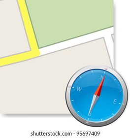 Compass and part of map illustration.