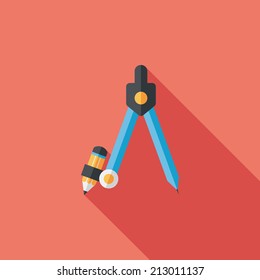 Compass Pencil flat icon with long shadow,eps10