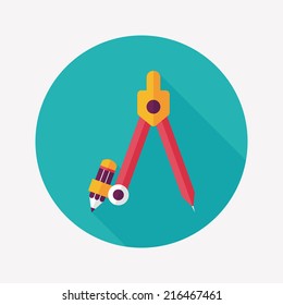 Compass Pencil flat icon with long shadow,eps10