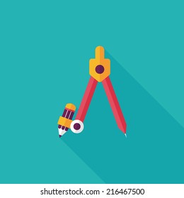 Compass Pencil flat icon with long shadow,eps10