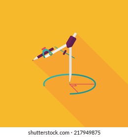 Compass Pencil flat icon with long shadow,eps10