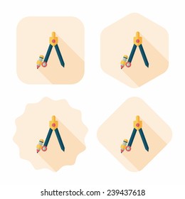 Compass Pencil flat icon with long shadow,eps10