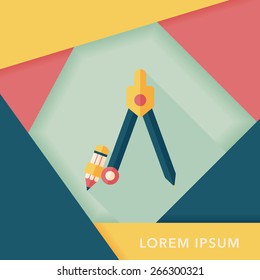 Compass Pencil flat icon with long shadow,eps10