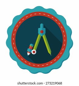 Compass Pencil flat icon with long shadow,eps10