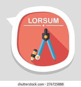 Compass Pencil flat icon with long shadow,eps10