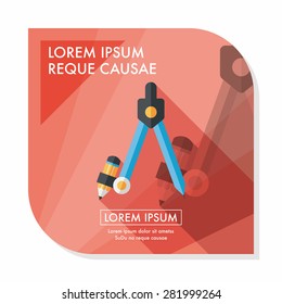 Compass Pencil flat icon with long shadow,eps10