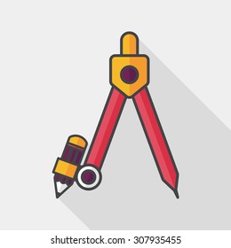 Compass Pencil flat icon with long shadow,eps10
