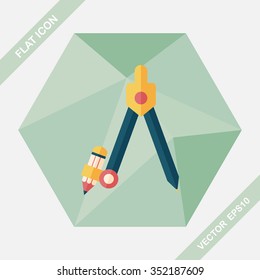 Compass Pencil flat icon with long shadow,eps10