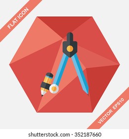 Compass Pencil flat icon with long shadow,eps10