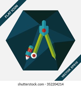 Compass Pencil flat icon with long shadow,eps10