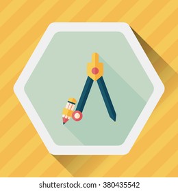 Compass Pencil flat icon with long shadow,eps10