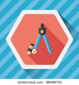 Compass Pencil flat icon with long shadow,eps10