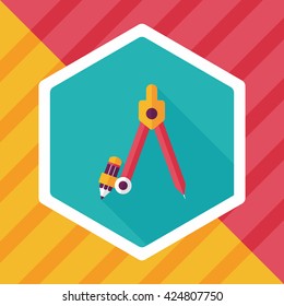 Compass Pencil flat icon with long shadow,eps10