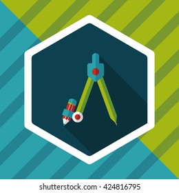 Compass Pencil flat icon with long shadow,eps10