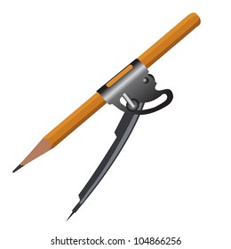 compass with pencil isolated on a white background