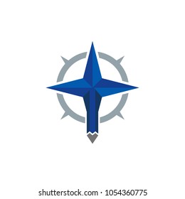 Compass Pencil Logo Icon Design
